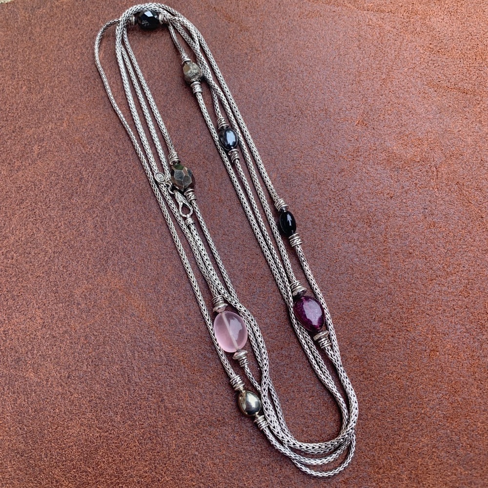 John Hardy X Adwoa Aboah 72 Inch Sterling Silver pink tourmaline Pyrite Necklace